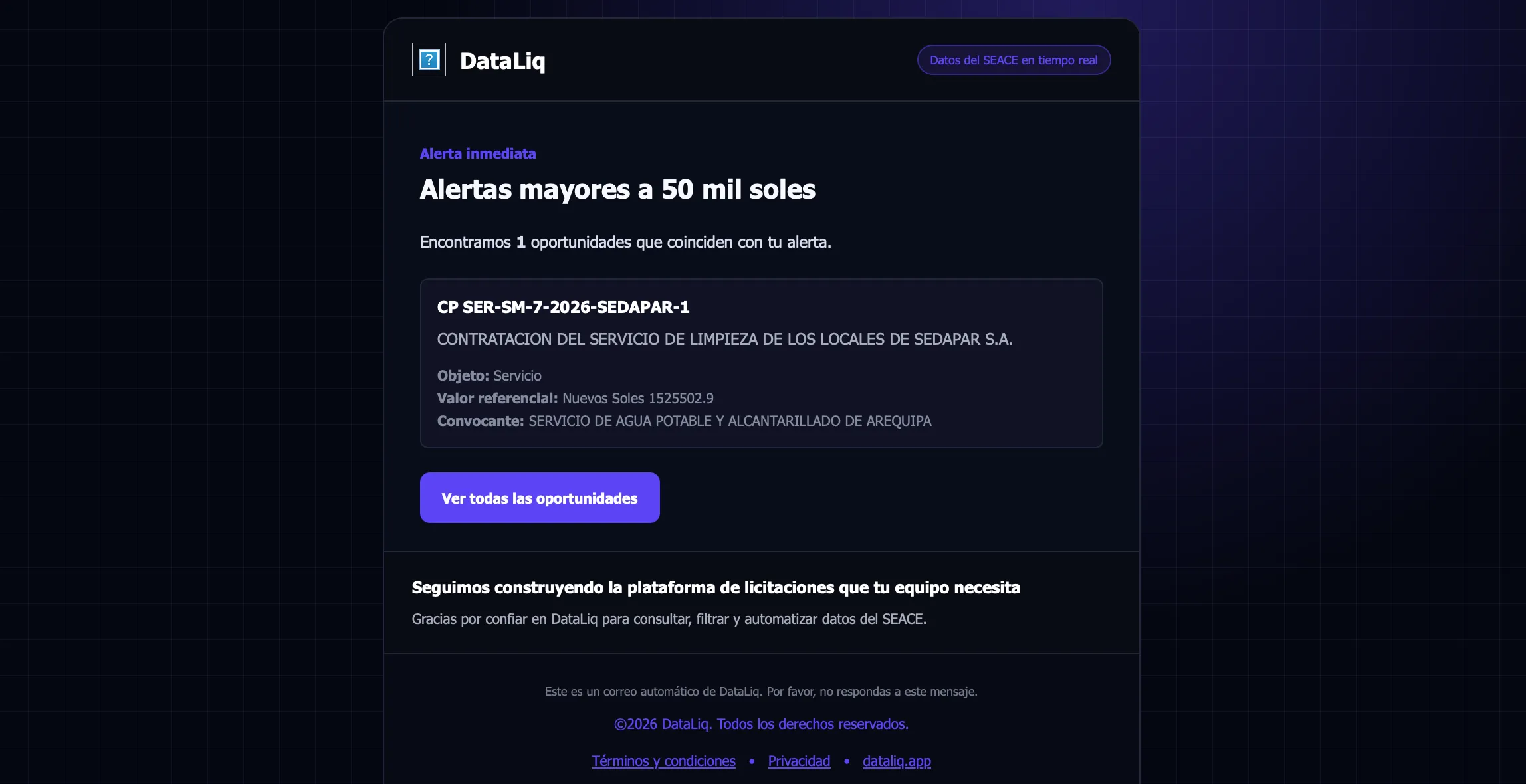 Vista de Correo en DataLiq